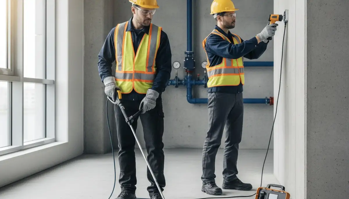Leak detection plumber inspecting Green Bay, WI home for hidden pipe leaks