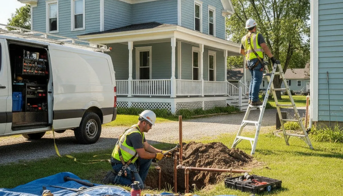 Plumber repairing a leak in Green Bay, WI for a local plumbing repair service