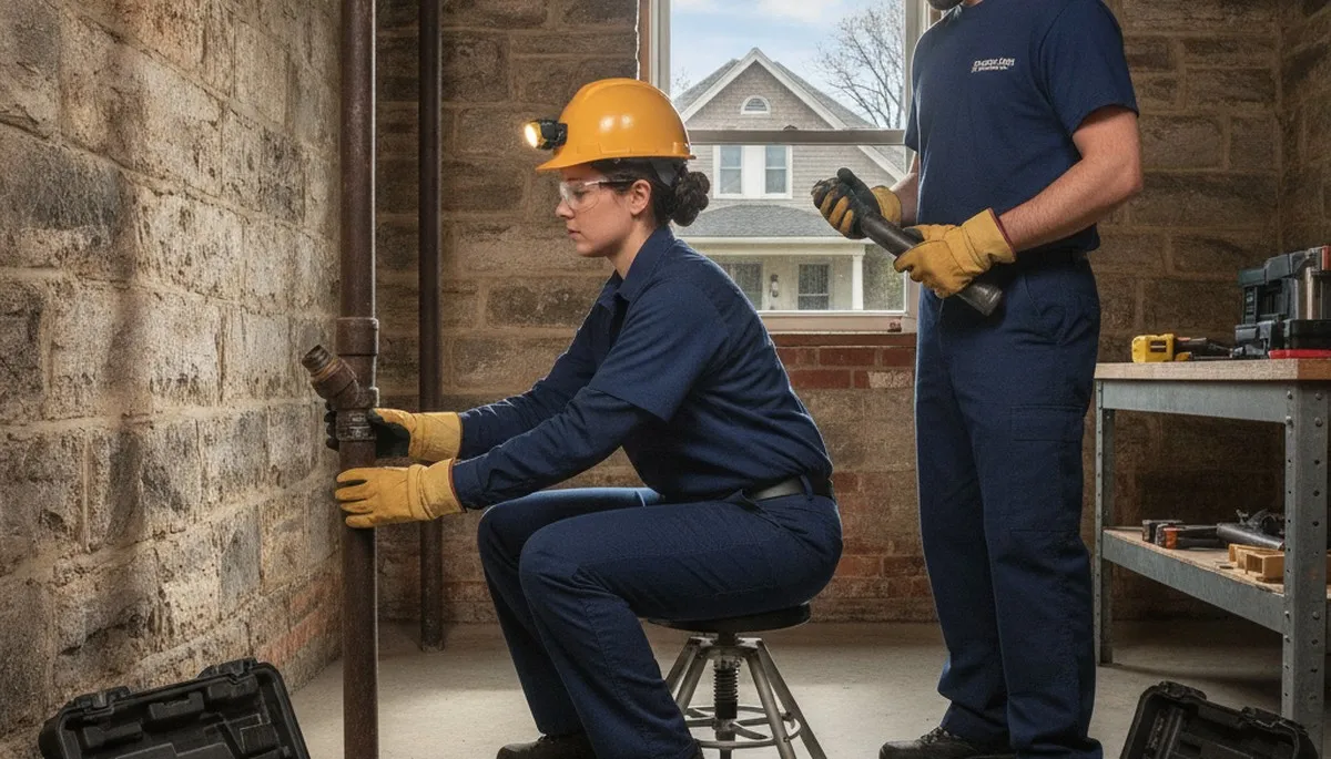 Plumber repairing a pipe in Green Bay, WI for local plumbing repair service