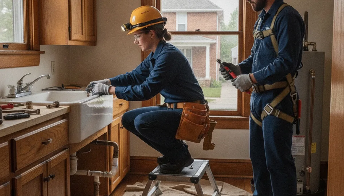 Plumber repairing a residential pipe in Green Bay, WI for plumbing repair service