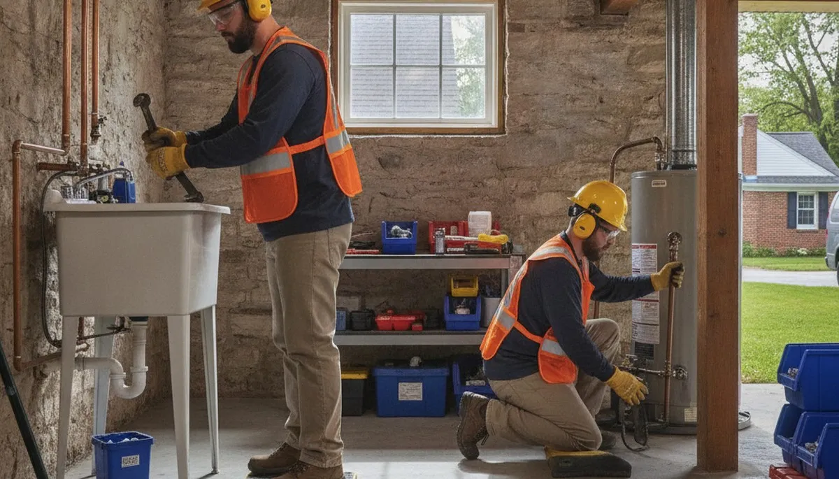 Plumber repairing pipe in Green Bay, WI for residential plumbing service