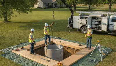 Septic repair technician servicing Green Bay, WI home plumbing system