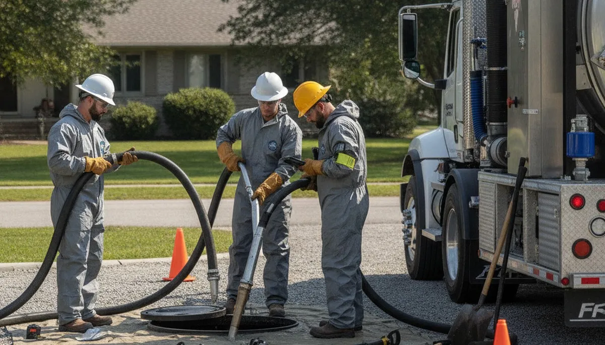 Green Bay, WI plumbers cleaning a septic tank for home plumbing maintenance